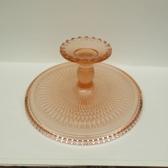 Jeannette Depression Glass Pink HARP 10 Inch Footed Cake Stand Cake Plate - HTF - Picture 4 of 4